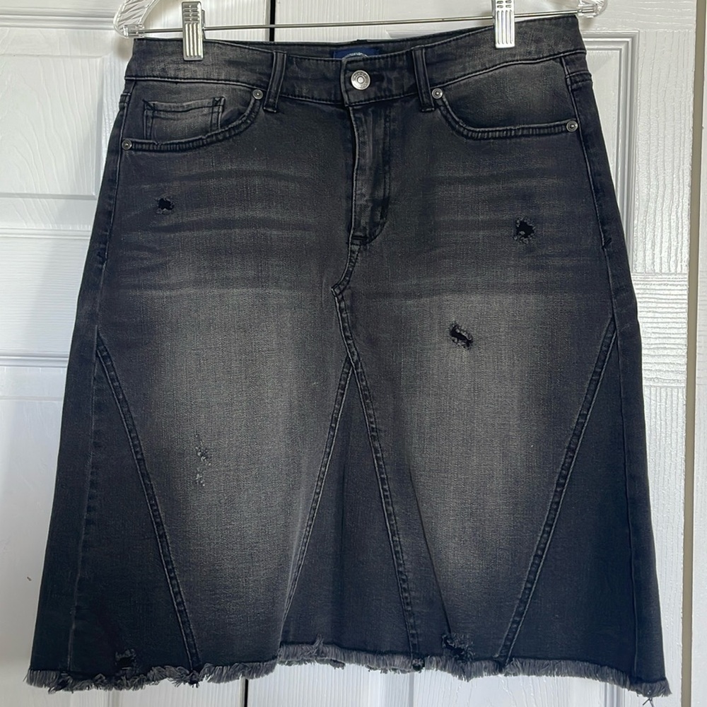 Scoop Black Denim Skirt. Distressed. Size 8
